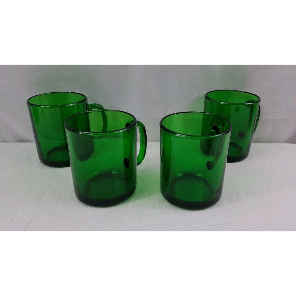 Vintage Arcoroc Emerald Green Glass Coffee Mugs Set of 4 Made in France